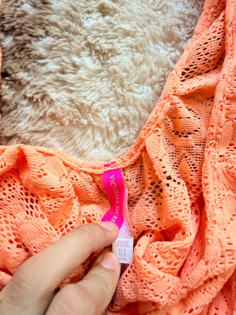 XS/S Victoria's Secret Bright Orange Lace Sheer Swim Cover Up Tunic - Picture 5 of 6